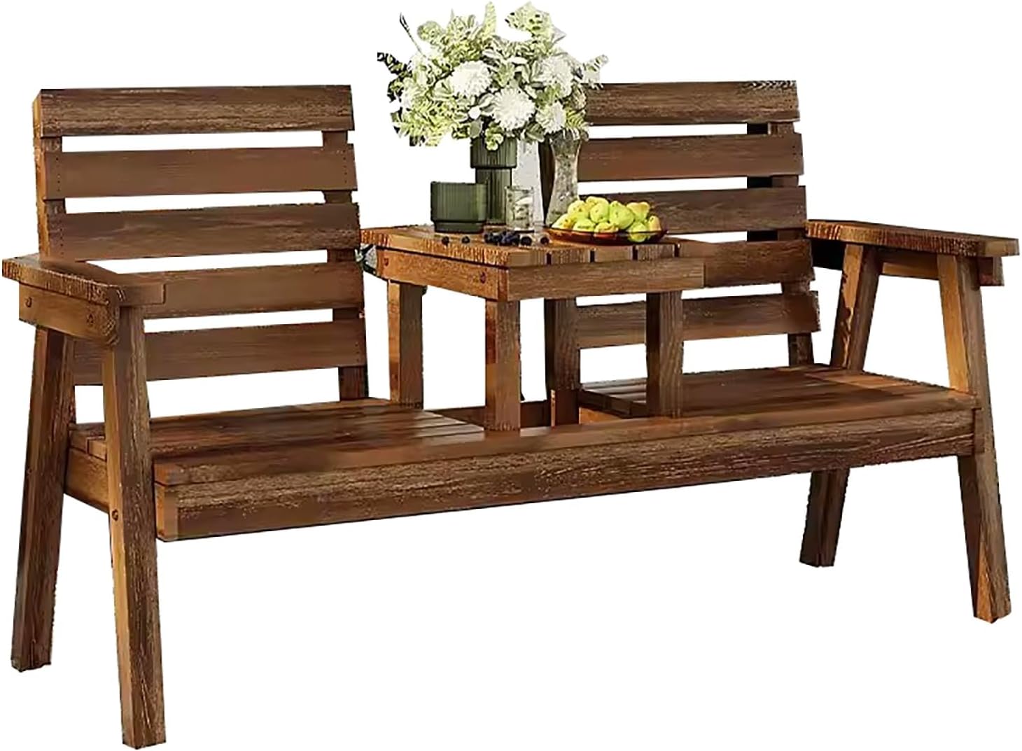 Wooden Picnic Table Garden Bench, Heavy Duty Outdoor Bench, Outdoor Patio Bench for Yard, Garden, Patio, Outdoor, Deck, Fire Pit, Pool(Dark brown)