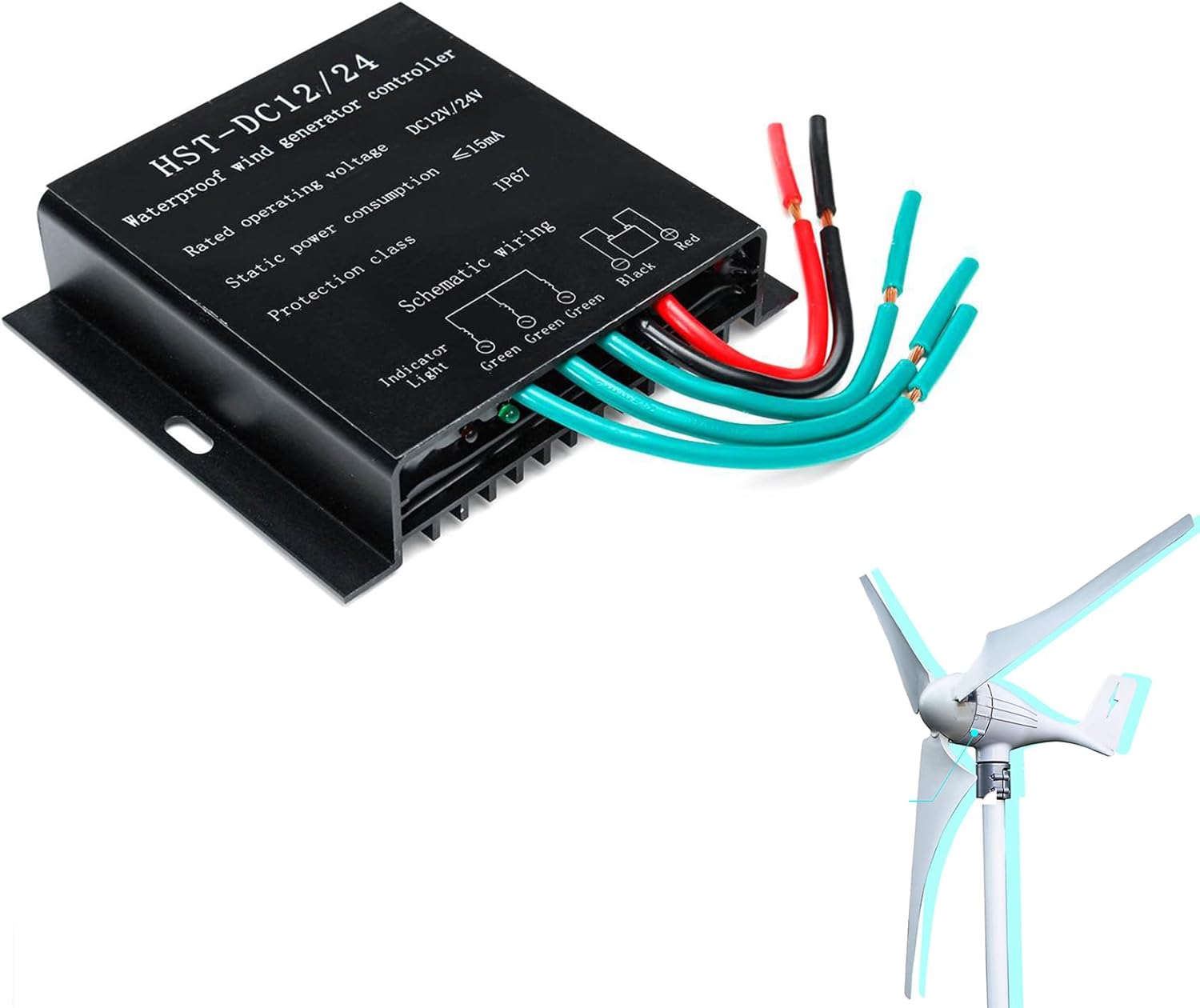 14000W MPPT Wind Turbines Generator Charge Controller, 12V/24V/48V MPPT Waterproof LED Overvoltage Speed Protection(Black)