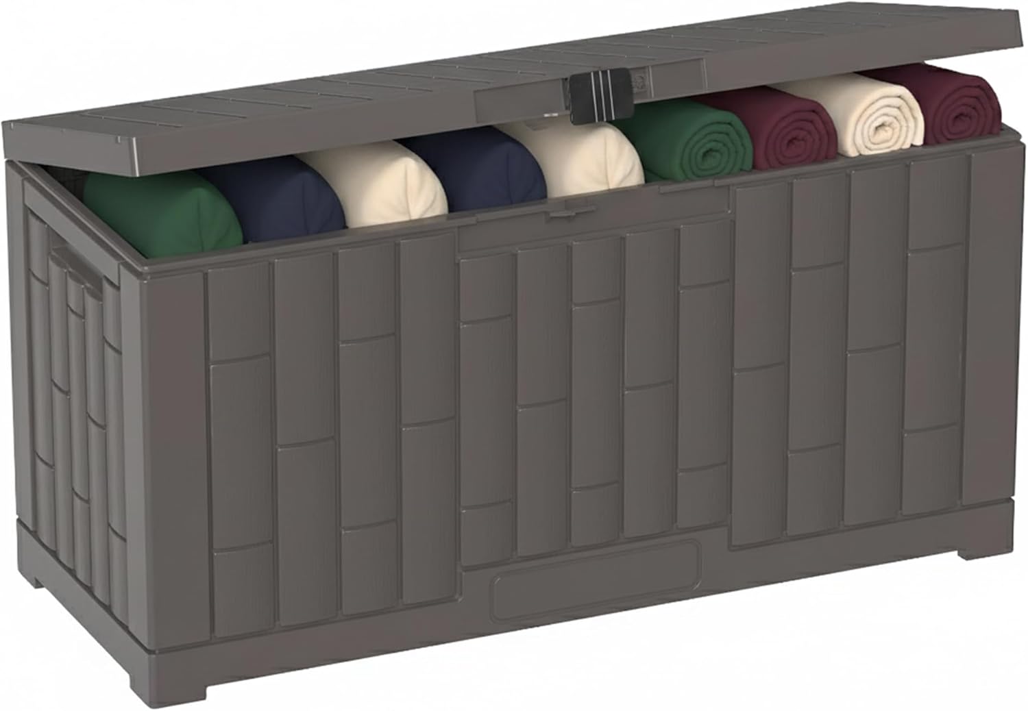 Outdoor Storage Box, 60 Gallon Waterproof Deck Box, Lockable Storage Container, Built-in Reinforcing Metal Rod Outside Resin Bin for Patio, Garden, Poolside and Garage