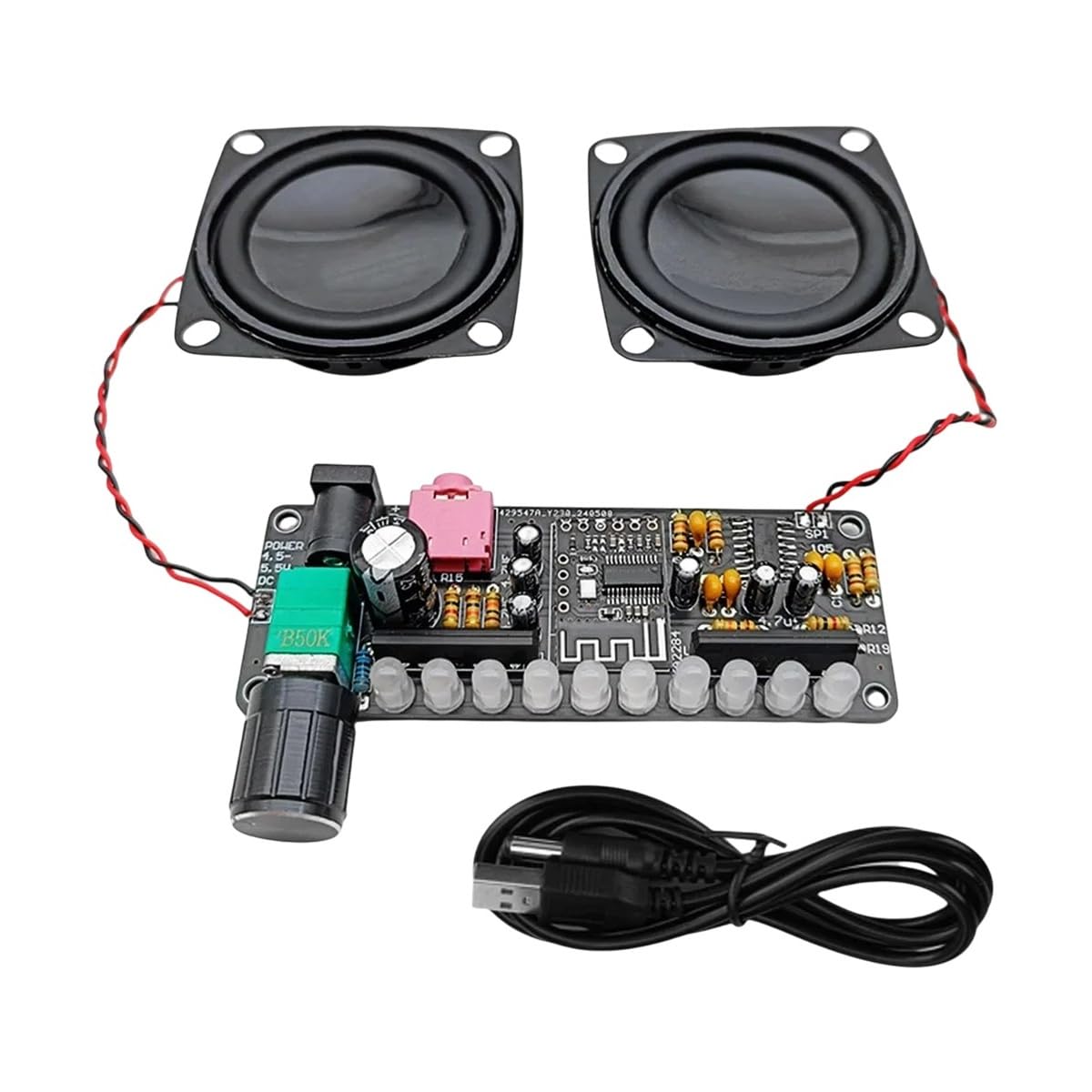 PAM8406 Speaker Amplifier Module DIY Kit DC5V 5W Dual Channel Stereo Sound Cord BT Level Indicator Light DIY Loose Parts