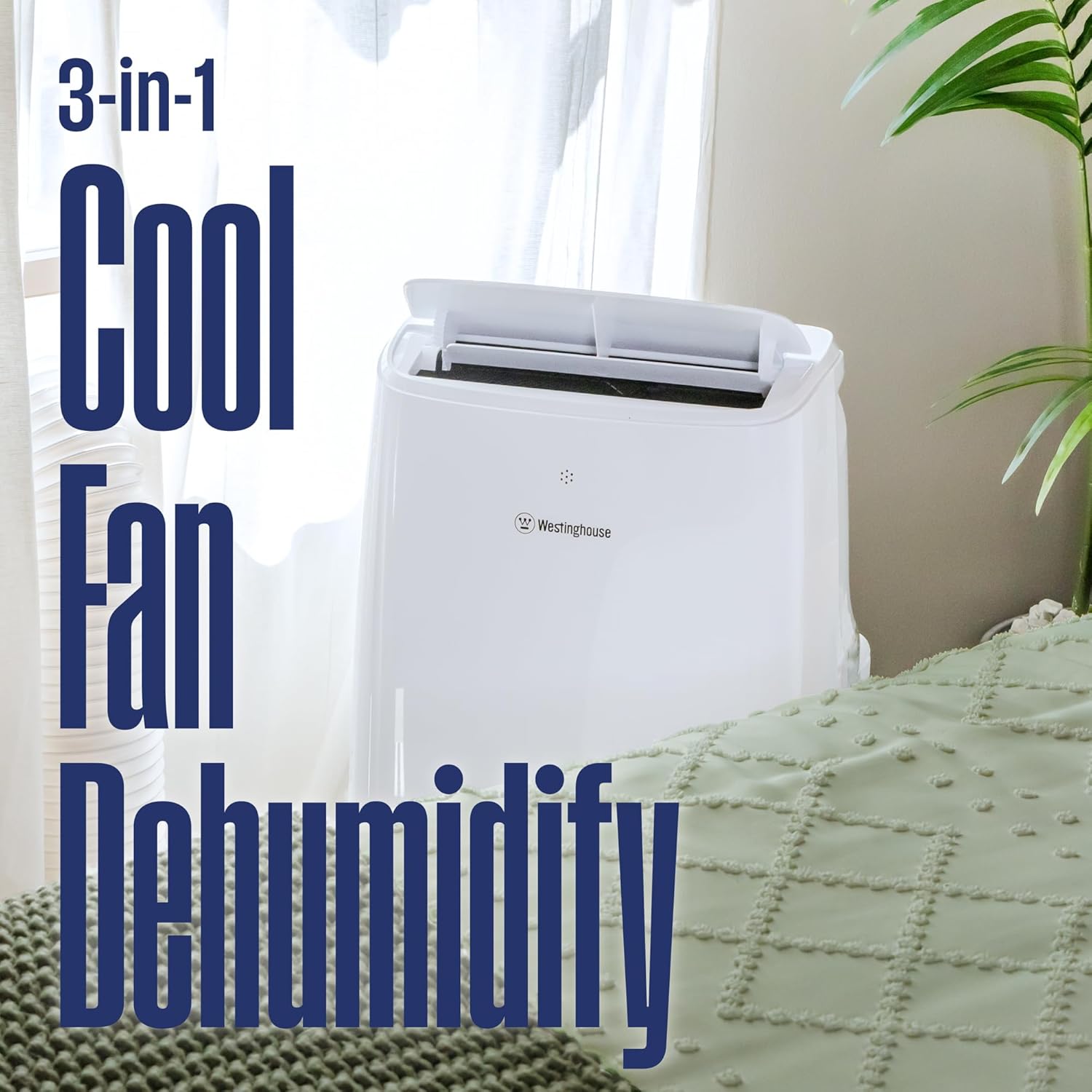 Westinghouse 12,000 BTU Air Conditioner Portable For Rooms Up To 550 Square Feet, Portable AC with Home Dehumidifier, Smart App, 3-Speed Fan, Programmable Timer, Remote Control, Window Kit,White