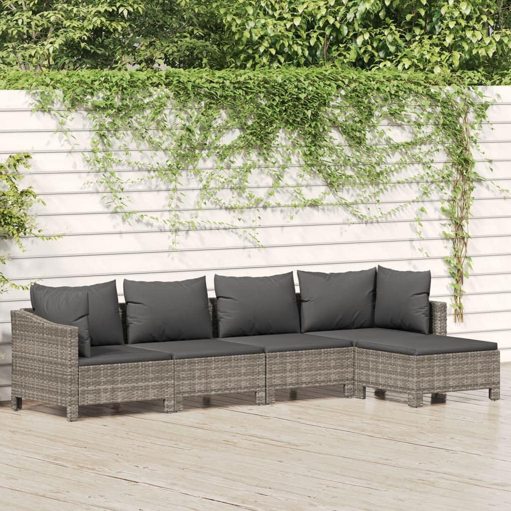 5 Piece Patio Lounge Set with Cushions Gray Poly Rattan,Premium Outdoor Lounge Set: Weatherproof Rattan and Steel with Modular Design Furniture Sets for Patio, Lawn & Garden
