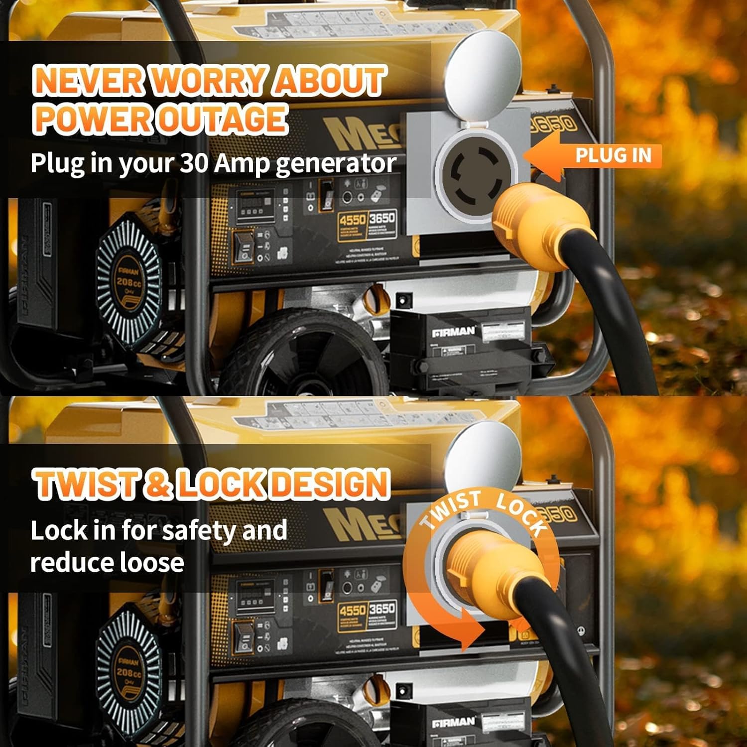 MECMO 30 Amp to 20 Amp 240V Generator Distribution Adapter NEMA L14-30P to 5-15/20R or 6-15/20R EV Charing, 4 Prong 30 Amp Twist Lock Generator Splitter Y Adapter NEMA L14-30P to 2X L14-30R