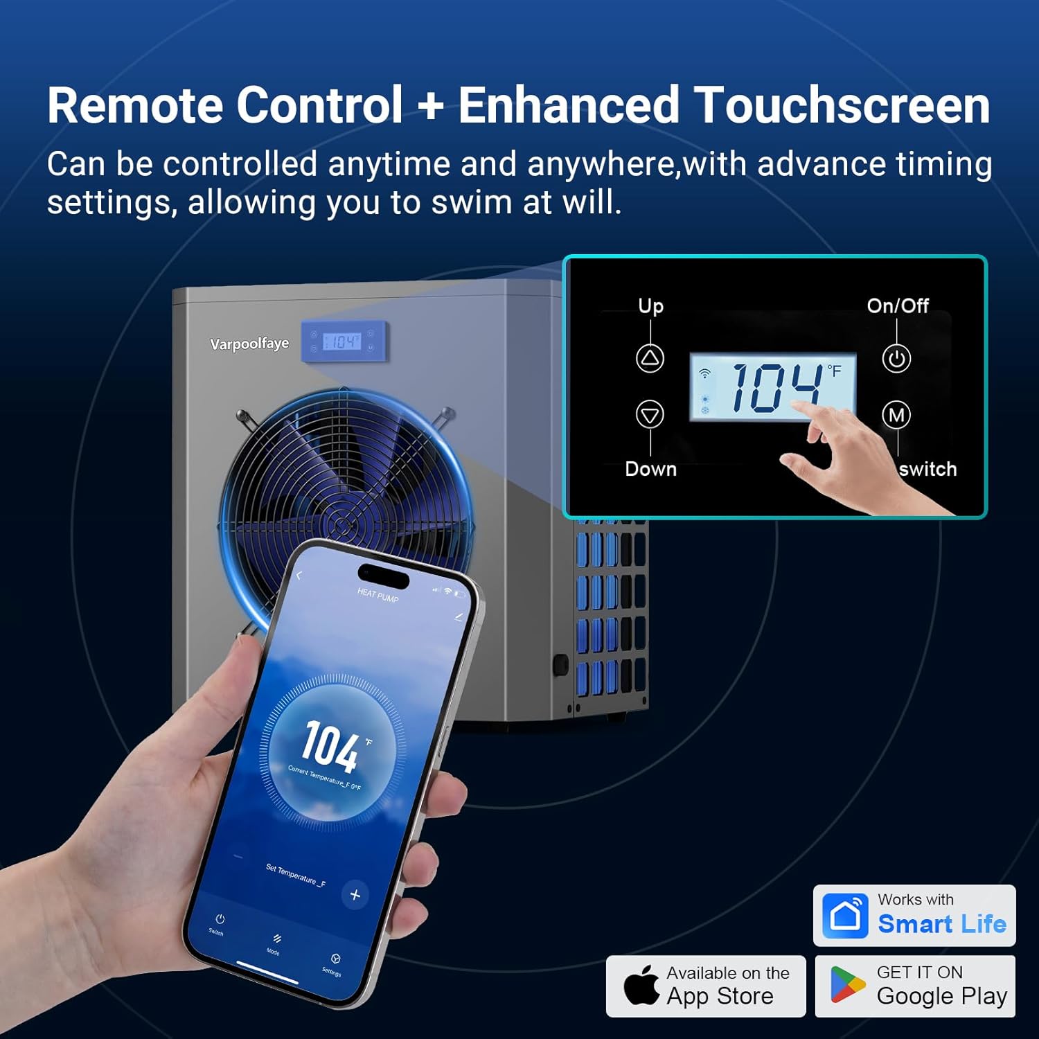 Pool Heaters for Above Ground Pool 16000 BTU Swimming Pool Heater Pump 5000 Gallon Heating or Cooling Mode WiFi Control Timer 120V 60Hz