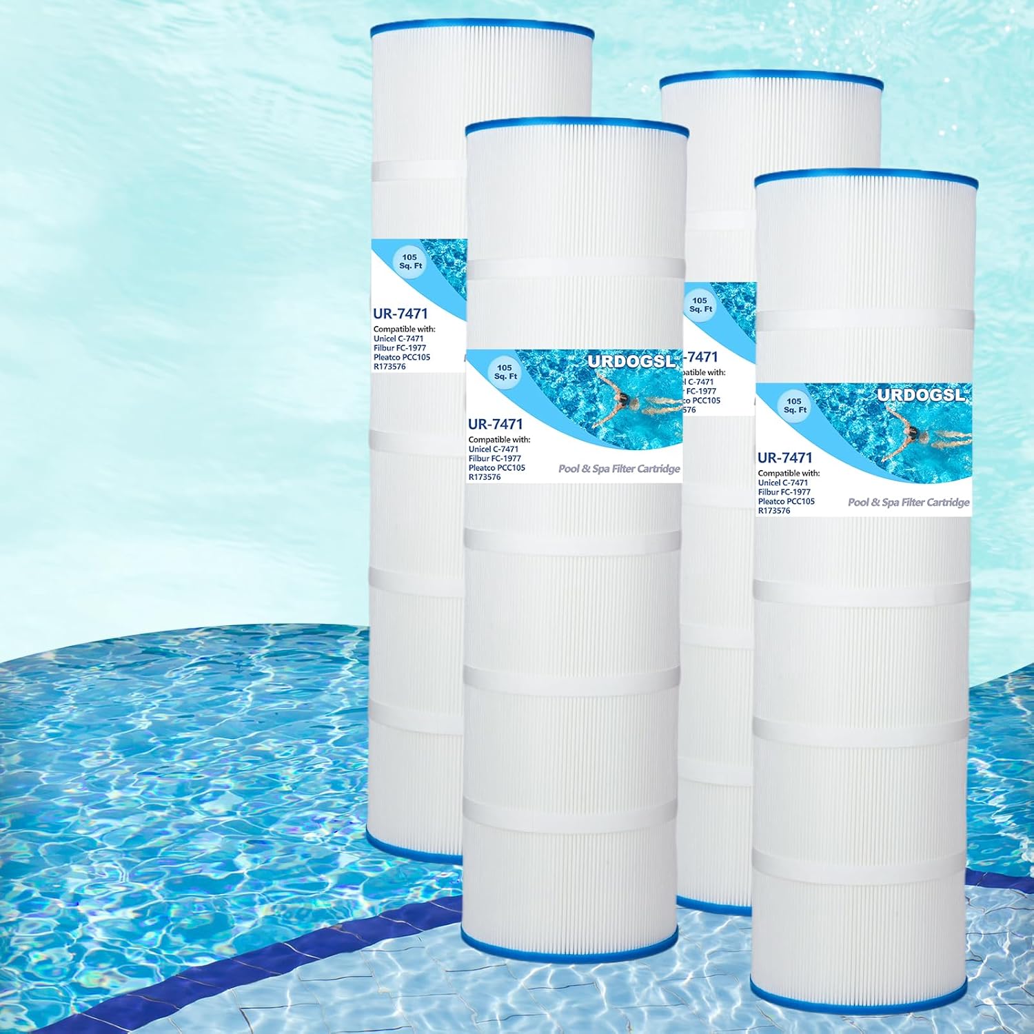 Pool Filters Cartridge Compatible with Unicel C-7471, Filbur FC-1977, Clean and Clear Plus 420, Pleatco PCC105, 178584, R173576, 817-0106, CCP420, 105 Sq. Ft.,4 Pack