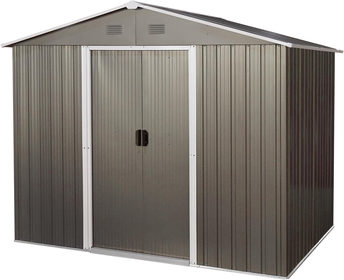 8 x 6 FT Outdoor Storage Shed, Metal Garden Shed with Floor Frame, Large Tool Shed Outdoor Storage with Lockable Sliding Doors & Air Vents, Storage House Waterproof for Backyard, Lawn, Gray
