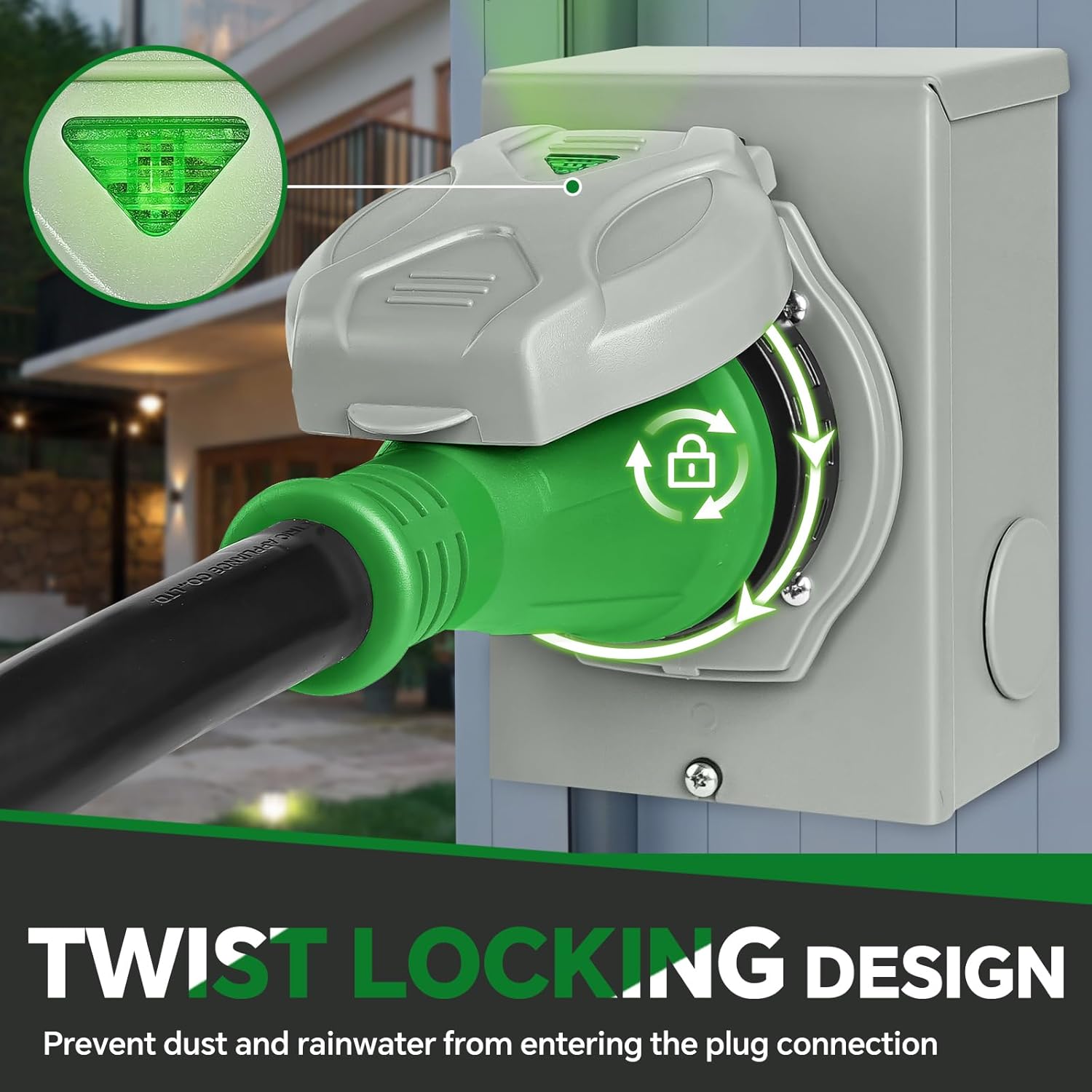 50 Amp Generator Inlet Box Kit with 25FT Cord – NEMA 14-50P to SS2-50R Twist Lock, 125V/250V, ETL Listed, Waterproof w/LED Indicator & Pre-Drilled Holes