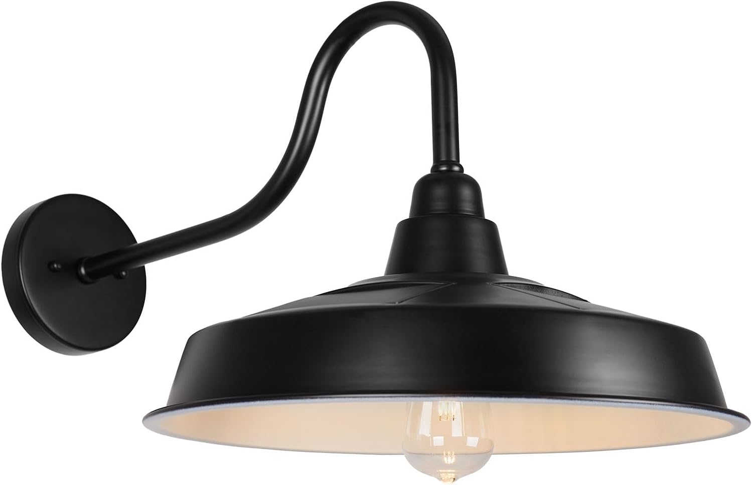 Solar Barn Light Outdoor, 16 Inch Dome Wall Light Solar Powered, Farmhouse Exterior Wall Sconce, Industrial Outside Lighting Fixture, Rustic Lantern for Garage, Barn, Shed, RZSR020W