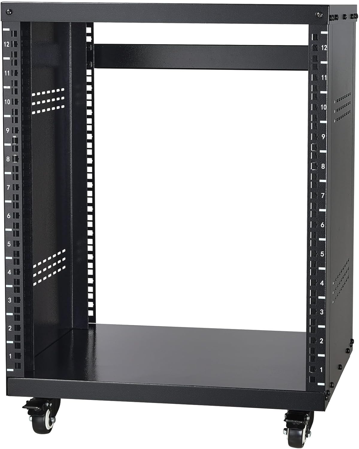 VEVOR 12U AV Rack Stand with Caster Wheels, Component Rack Cabinet Recording Studio Racks, Removable Side Panels, Universal Network Server Case, Special Vents for 19'' Audio Video Rack Mounting