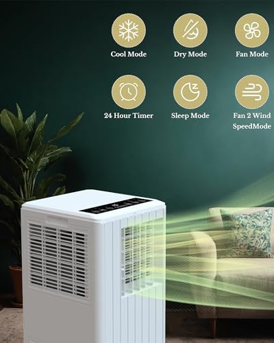 Portable Air Conditioner, 8,000 BTU Air Conditioner Portable for Room Up to 350 Sq.Ft, with Cooling, Fan, Dehumidifier & Sleep Mode, Remote Control, LED Display