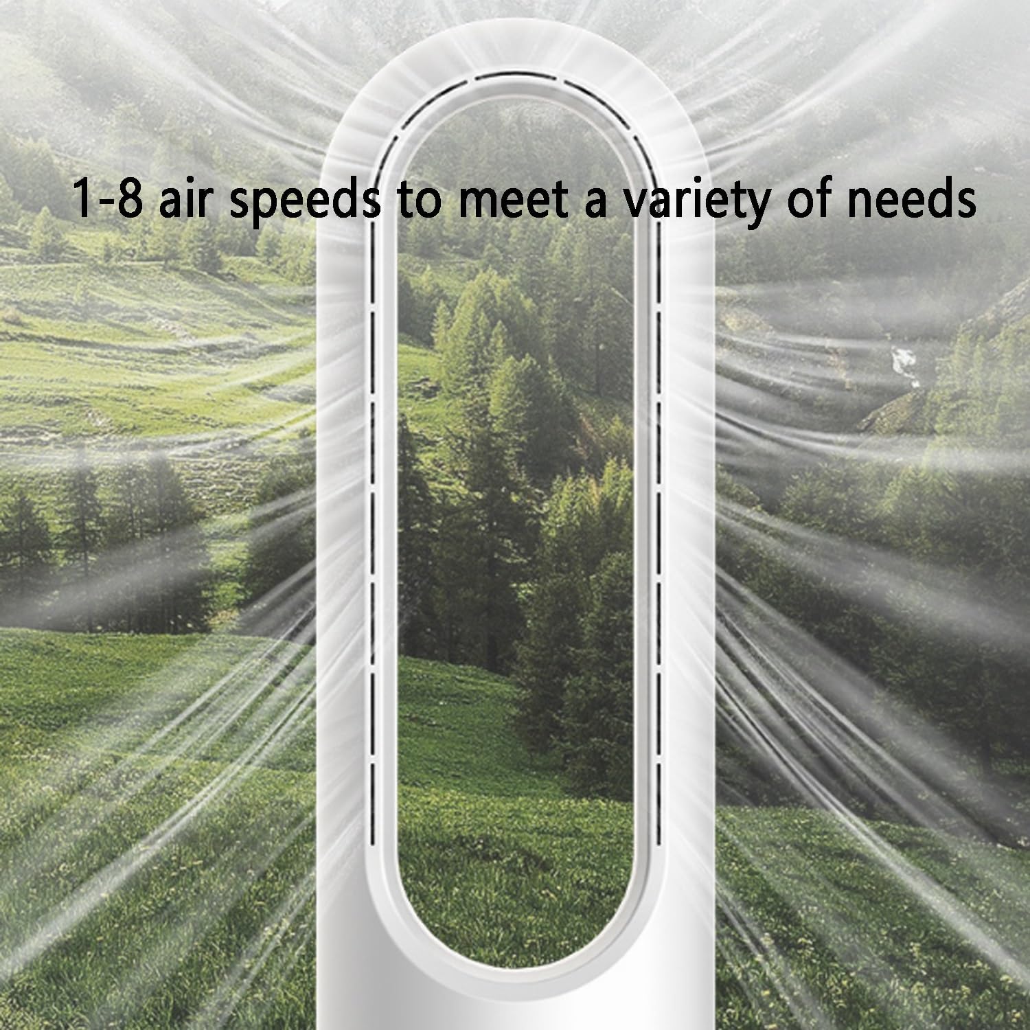 Tower Fan, Oscillating Fan/Standing Fan/Bladeless Fan with Remote, Air Circulation Fan, 8h Timer, 8 Speeds ; Two Models, Cooling Fan and Space Heater, Can Be Used All Year Round(Silver)