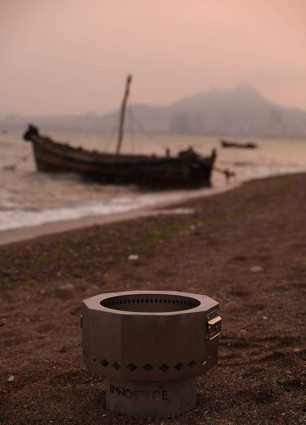 INNO STAGE Stainless Fire Pit with Portable Carrying Storage Bag, Patented Smoke- Firepit Bowl for Wood Pellet with Stand for Outdoor Campfire Flame or Bonfire BBQ on Patio Garden Backyard - M