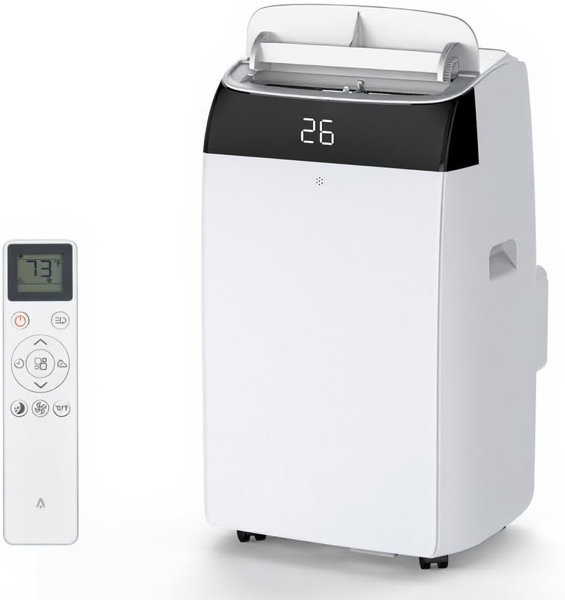 12,000 BTU Portable Air Conditioner - 3-in-1 Mobile AC Unit with Remote Control, Ultra-Quiet 48dB Operation, Covers 550 Sq.Ft, 24/7 Timer, Window Installation Kits for Home/Office/RV Use, White Top