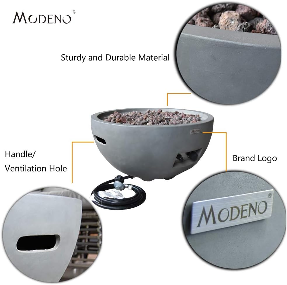 MODENO Outdoor Fire Pit Propane Garden Fire Bowl, 40,000 BTU CSA Certified Firepit，Auto-Ignition System Fireplace, Lava Rock&PVC Cover Included (26 x 26 x 14'', Grey)