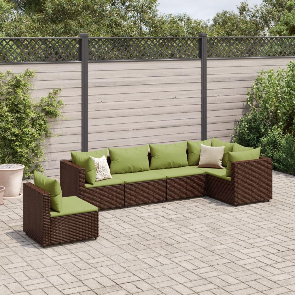 6 Piece Patio Lounge Set with Cushions Brown Poly Rattan,Premium Modular Outdoor Lounge Set: Comfortable and WeatherResistant for Patio, Terrace, and Backyard Patio Furniture Sets, Outdoor Furniture S