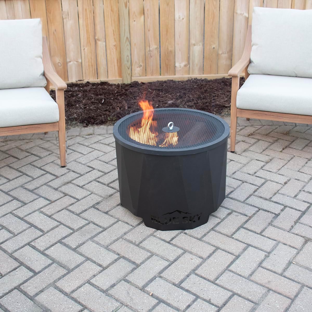 Blue Sky Outdoor Living Peak Smokeless Patio Fire Pit with Spark Screen and Lift, with Lift-Out Ash Catch, Black