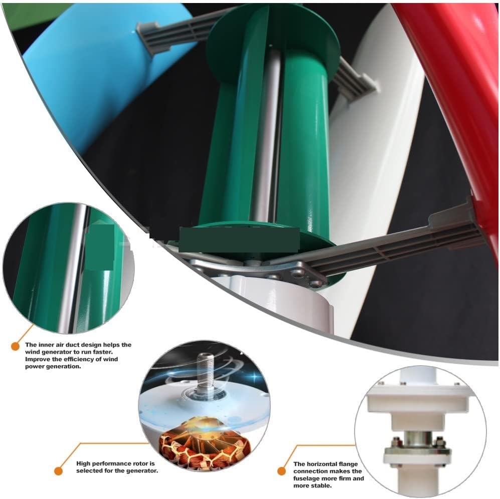 Wind Power Turbine Generator Real Efficiency Energy Windmill 1000W 1500W 12v 24v Vertical Axis Wind Turbine Generator For Hybrid Solar Wind System (Color : Turbine Only, Size : MULTICOLOR_24V)