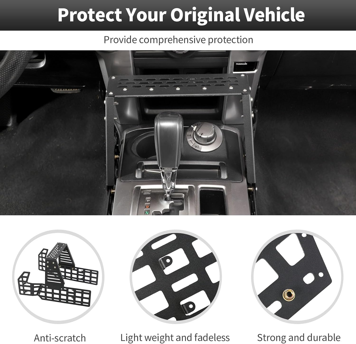 CheroCar Center Console Molle Storage Panel Fit for 2010-2023 Toyota 4Runner, SUV Cargo Storage Mount for Cell Phone, GPS, Radio, & Other Accessories Black