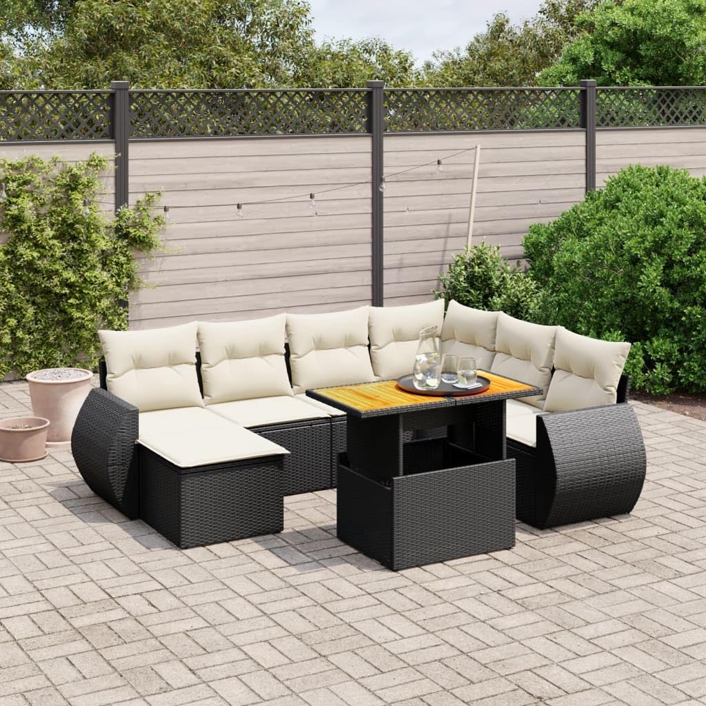 8-Piece Garden Sofa Set, Black PE Rattan Outdoor Patio Furniture, Modular Sectional Seating with Cushions, Modern Lounge for Terrace, Balcony