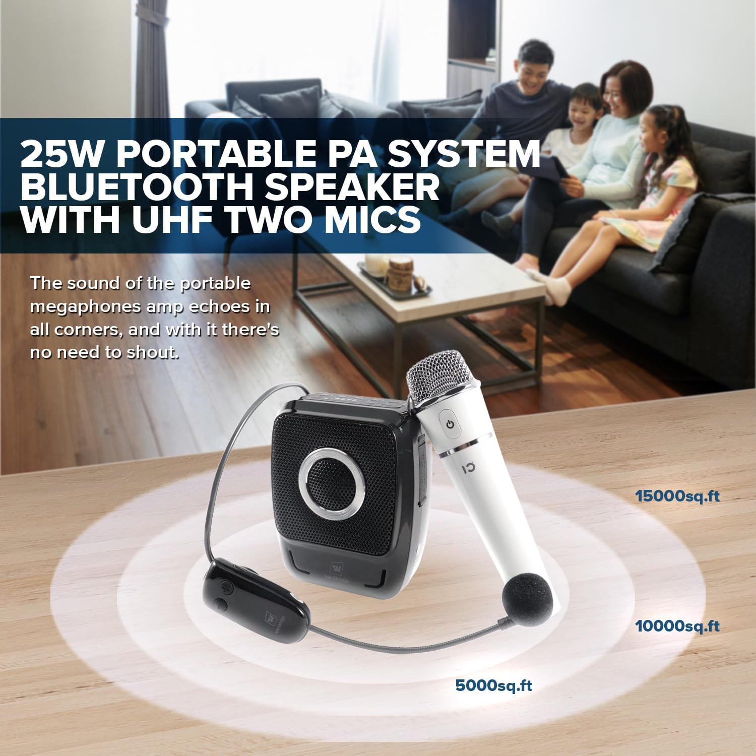 Voice Amplifier with 2 Wireless Mics, 25W High Capacity 5200mAh Personal Voice Amplifier Portable Pa System Megaphone Bluetooth Speaker,Wireless Microphone System for Teaching, Fitness, Outdoor