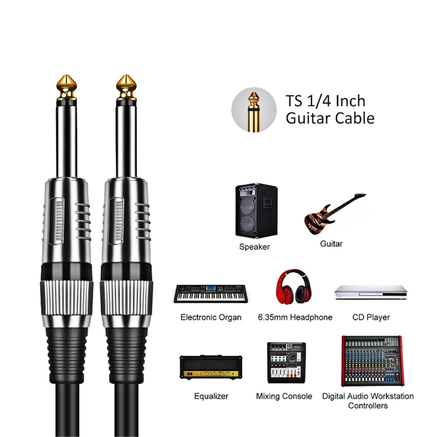 6.5mm TS Guitar Cable Male to 1/4 Inch Instrument Audio Aux Cables for Electric Mixer AMP(Yellow M-M)