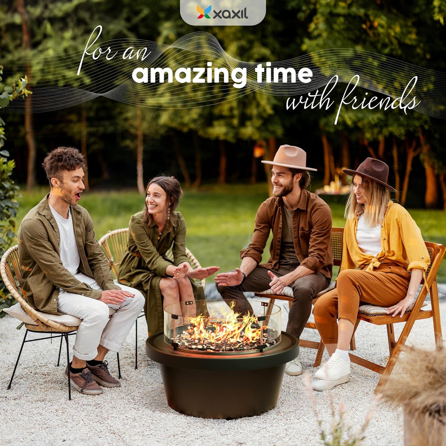 23'' x 6.6'' Round Tempered Glass Wind Guard for Fire Pit Table - Sturdy Shield Protection - Fire Glass Table Accessory with Heat & Vent Panel - Propane Gas Compatible