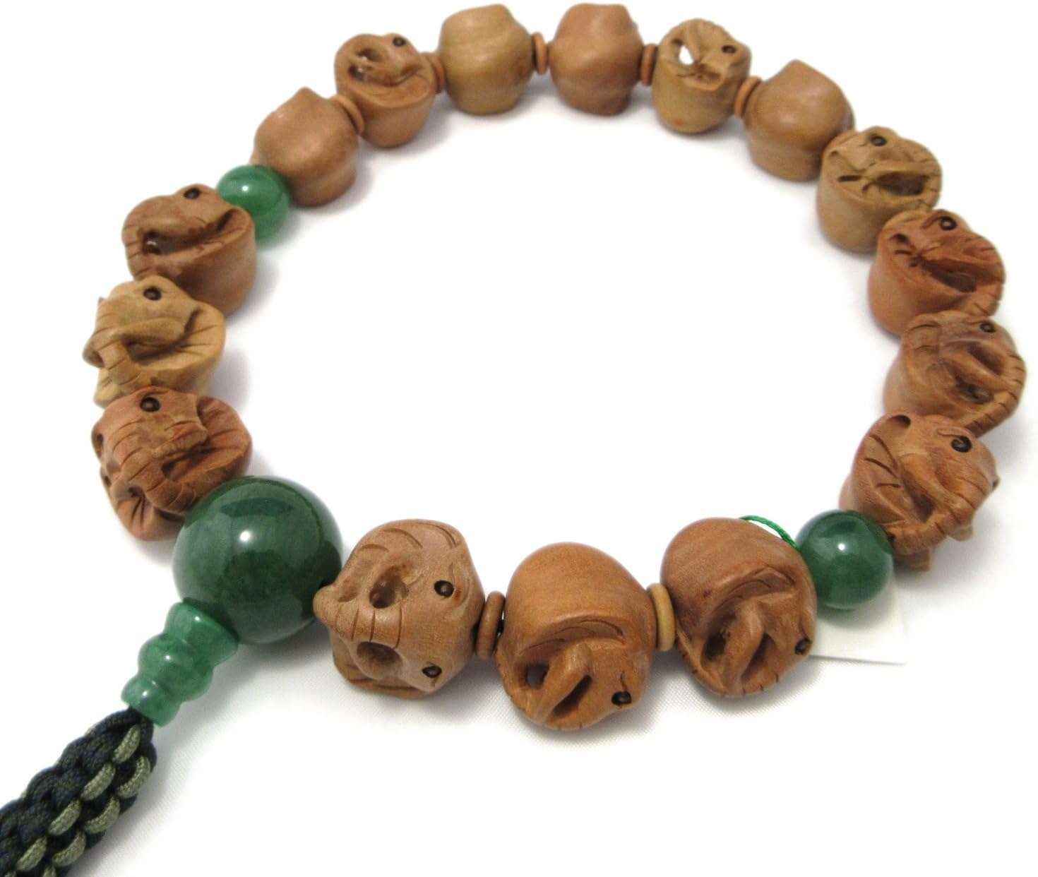 京都あさひ屋 Elephant Wood Carving with Green Aventurine Japanese Juzu Buddhist Prayer Beads Handemade in Kyoto JUA32