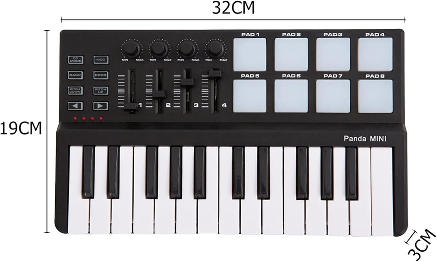 Keyboard Piano MIDI Controller Mini 25-Key USB Keyboard and Drum Pad with 8 Backlit Trigger Pads& 4 MIDI Control Groups