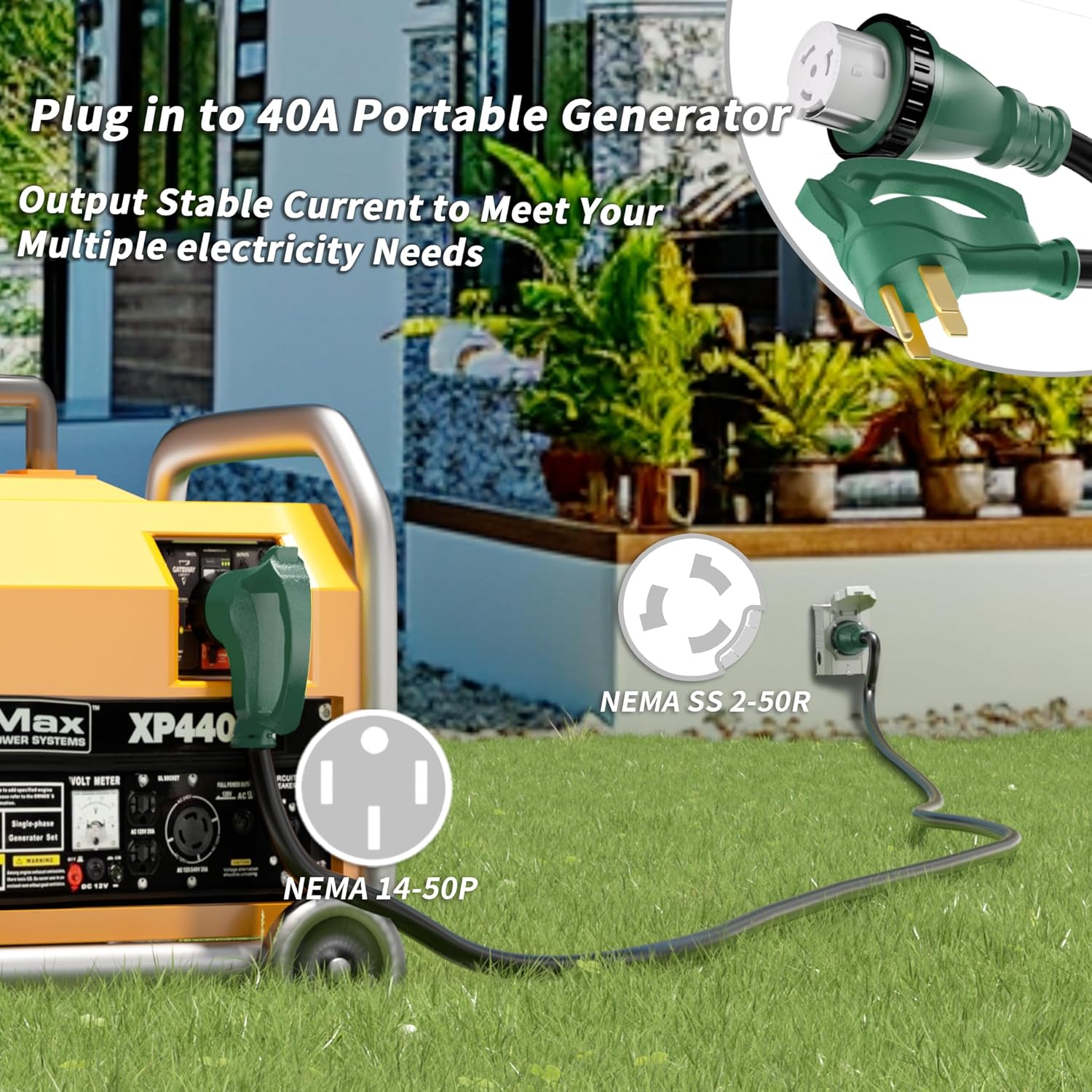 40 Amp Generator Cord, 75FT 40 Amp RV Extension Cord with Twist Lock, Generator Cable 40A 4 Prong, NEMA 14-50P to SS2-50R Heavy Duty STW Wire for RV Camper & House