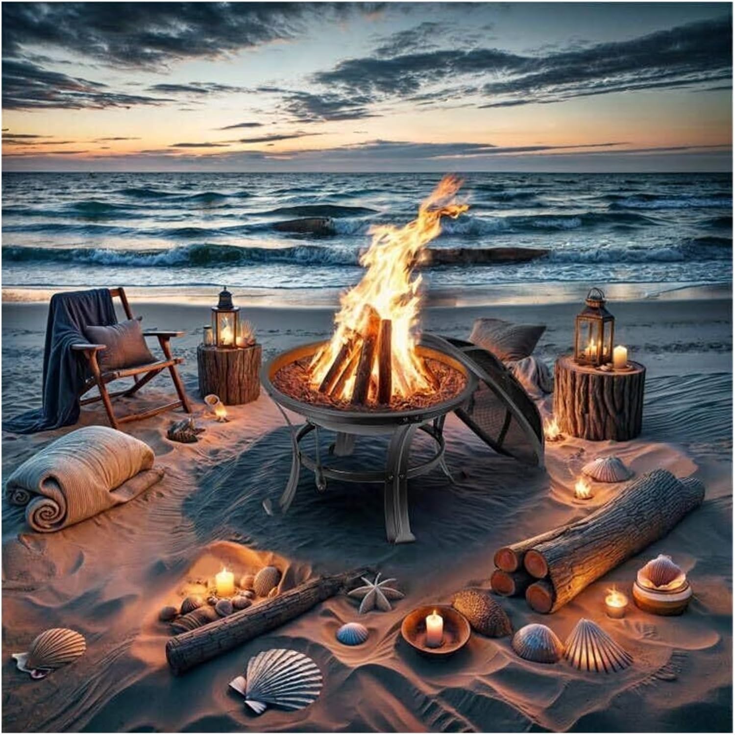 22 Inch Portable Steel Fire Pit for Outdoor Use Lightweight Wood Burning Firepit Bowl with Log Grate and Poker for Backyard Patio Camping Bonfire and BBQ