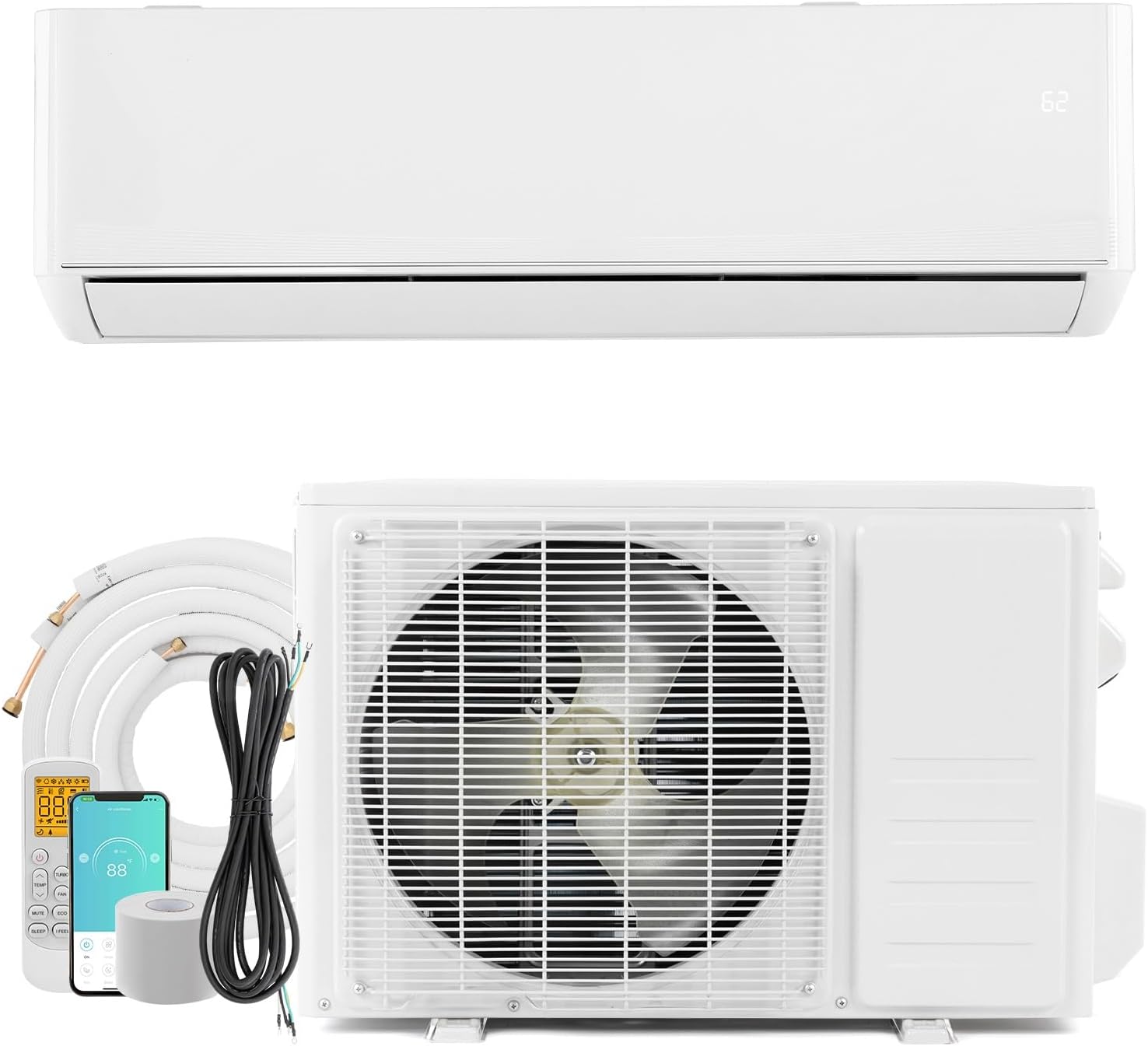 Bonnlo 18,000 BTU Mini Split AC/Heating System with Inventer, 23 SEER 230V Energy Saving Ductless Split-System Air Conditioner with Pre-Charged Condenser, Heat Pump, Remote Control & Installation Kit