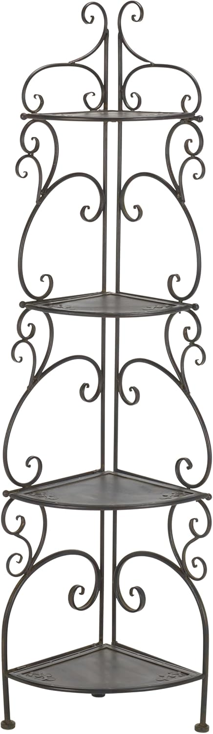 SAFAVIEH Outdoor Collection Turuca Black Rust Wrought Iron 4-Tier Corner Shelf (Fully Assembled)