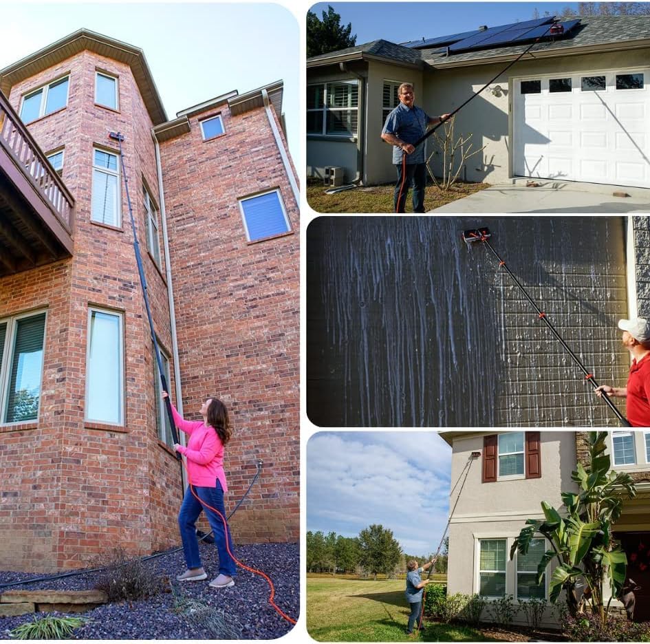 Telescopic Window Cleaning Brush,Water Fed Pole Brush,Cleaning Solar Panels,Window Cleaning Brush for Cleaning Conservatory Roof,Yellow,7.2m