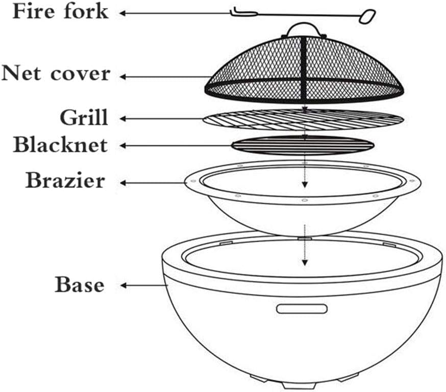 Fire Pit with BBQ Grill Shelf, Fire Pit Garden Fire Bowl for Garden and Patio Outdoor Garden Fire Pit with Mesh Cover Fire Pit with BBQ Grill Shelf 75.5 * 55cm,Brown