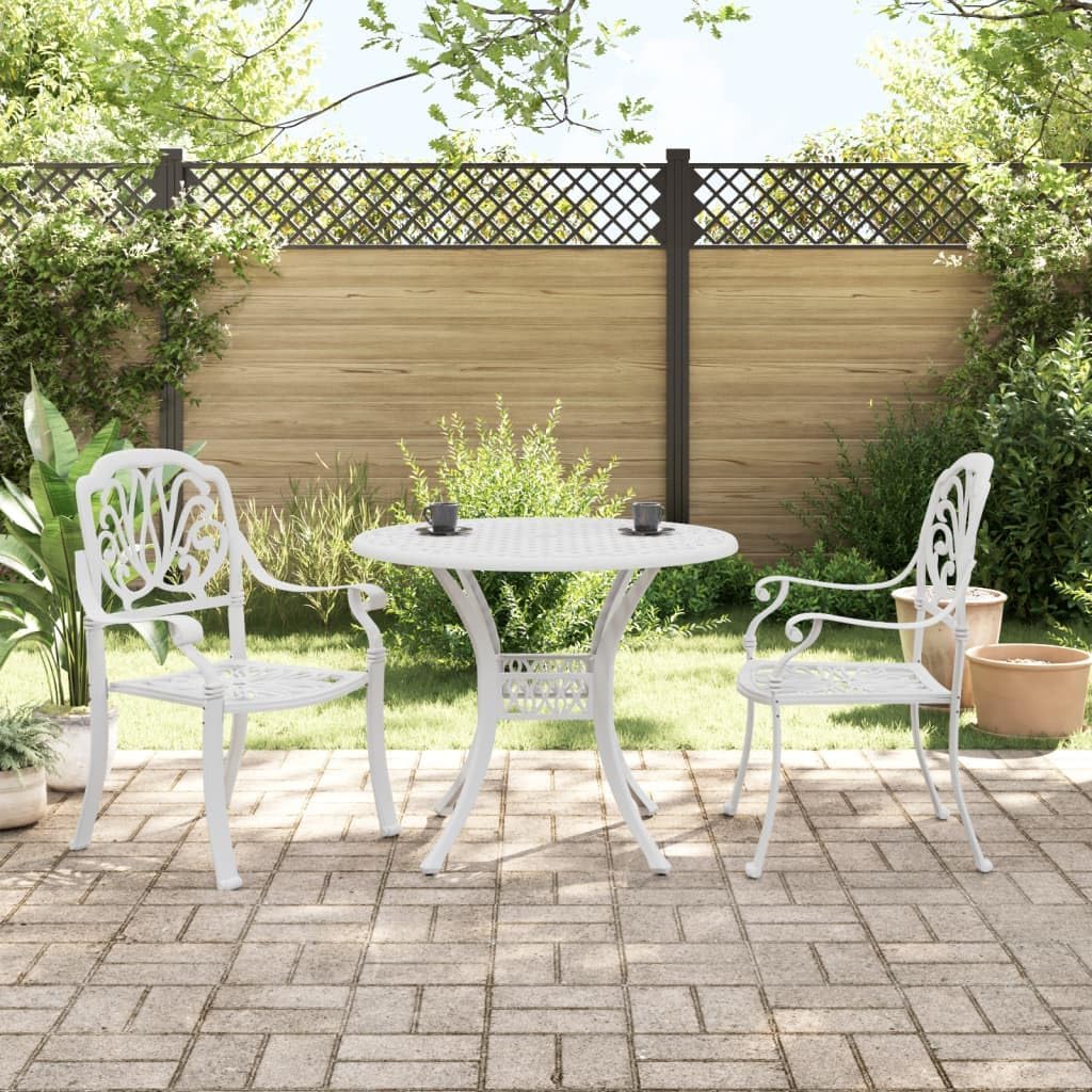 3 Piece Bistro Set White Cast Aluminum,Patio Bistro Set with Umbrella Hole Durable Cast Aluminum for Garden, Backyard, and Balcony Patio Furniture Sets, Outdoor Furniture Sets