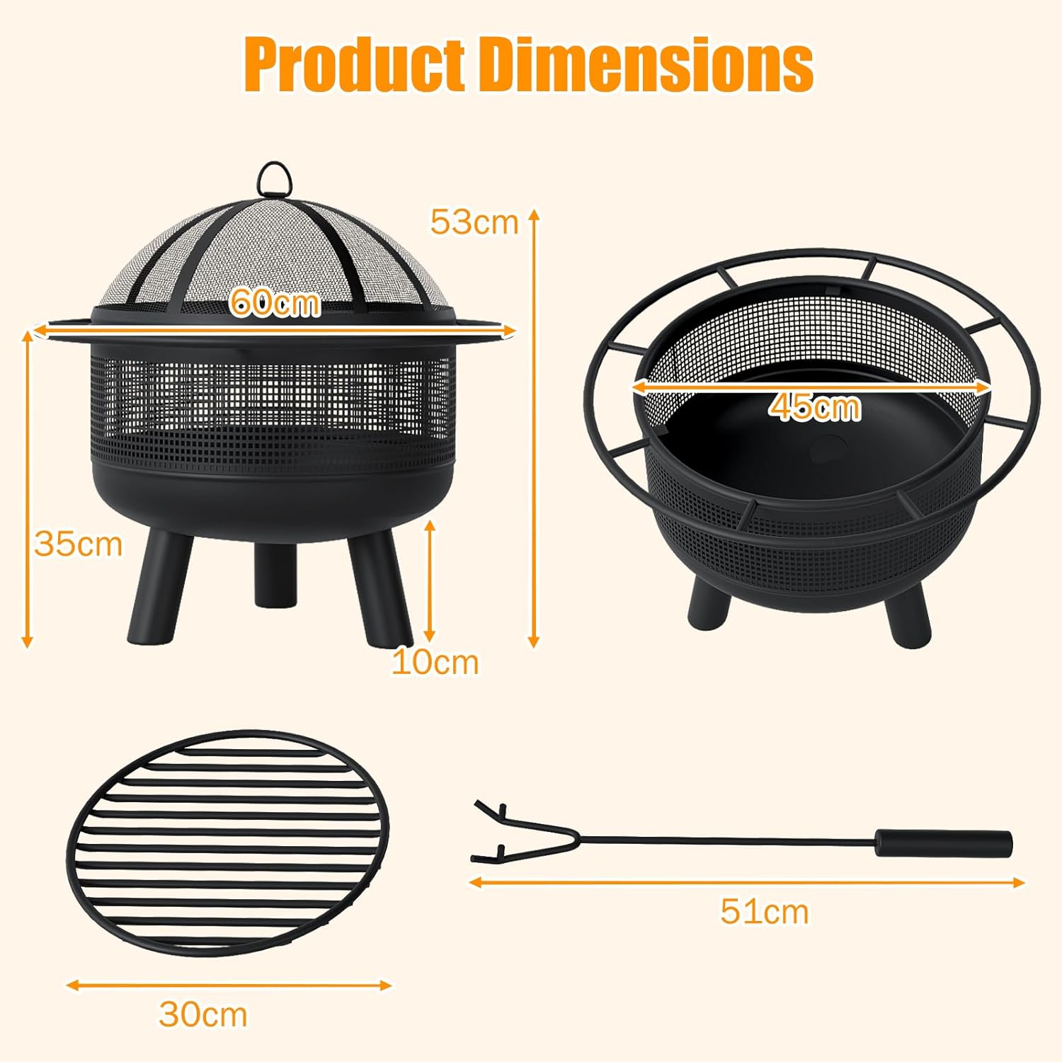 Happygrill Fire Pit Outdoor, 24
