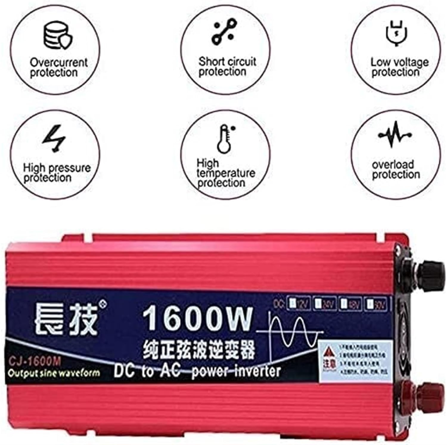 Pure Sine Wave Power Inverter 1600W 2200W 3000W DC 12v 24v 48v 60v to AC 110V/220V Converter with LCD Display and Outlets AC outlets for RV Truck Car 1600W-24Vto110V(60vto220v,1600W)