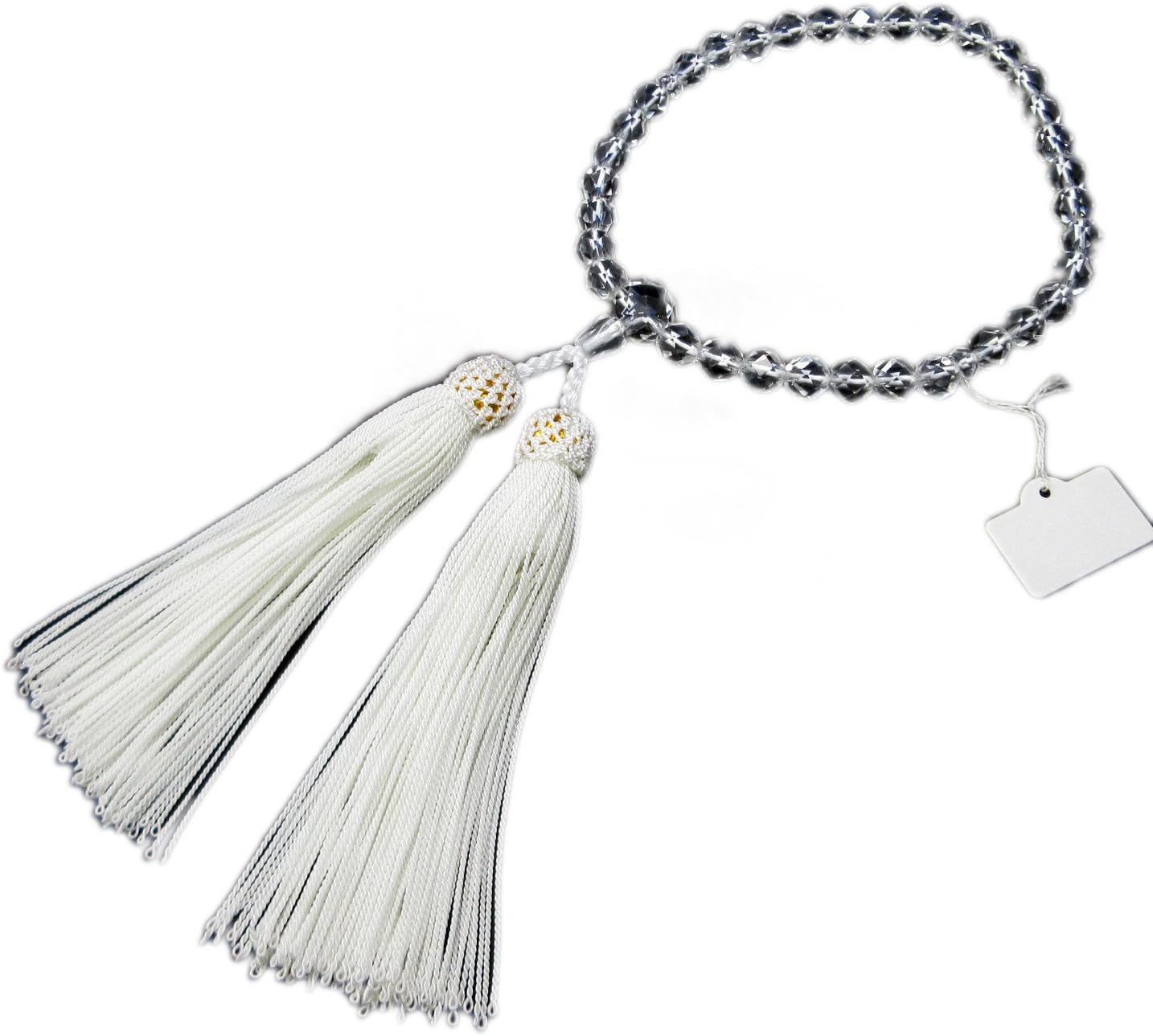 KYOTO ASAHIYA Cut Crystal Quartz with White tassel Gemstone Beads Japanese Juzu Buddhist Prayer beads Rosary Mala Beads for Women&Men Meditation Yoga