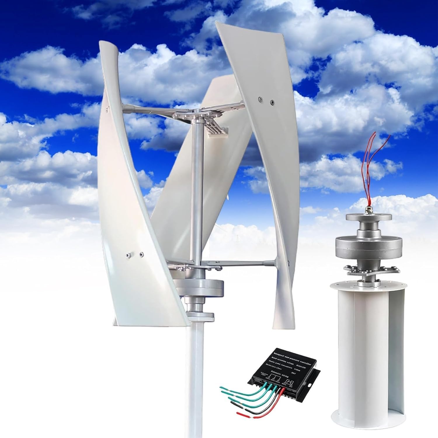 16000W Vertical Wind Turbine Generator Kit 12V 24V 48V 110V 220V Output Wind Turbine with Controller, 3 Blades, Auto Windward Adjustment, Ideal for Boats, Gazebos and Mobile Homes(White,220V)