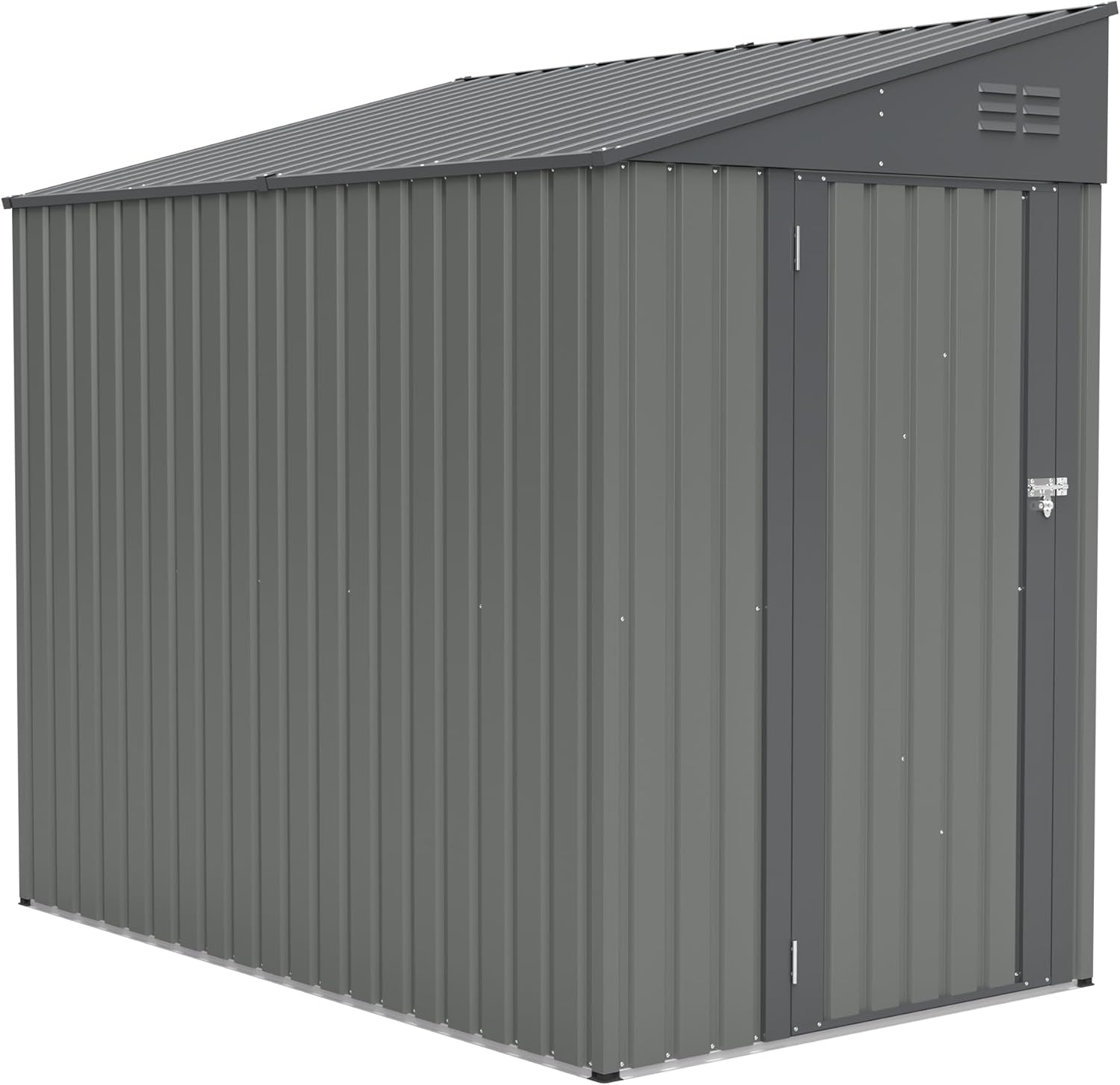 4x7 Foot Lean-to Shed in Olive Grey, Heavy-Duty Steel Outdoor Storage for Garden Tools & Bicycles, Maximize Your Backyard & Patio Space with All-Weather Protection Olive Gray