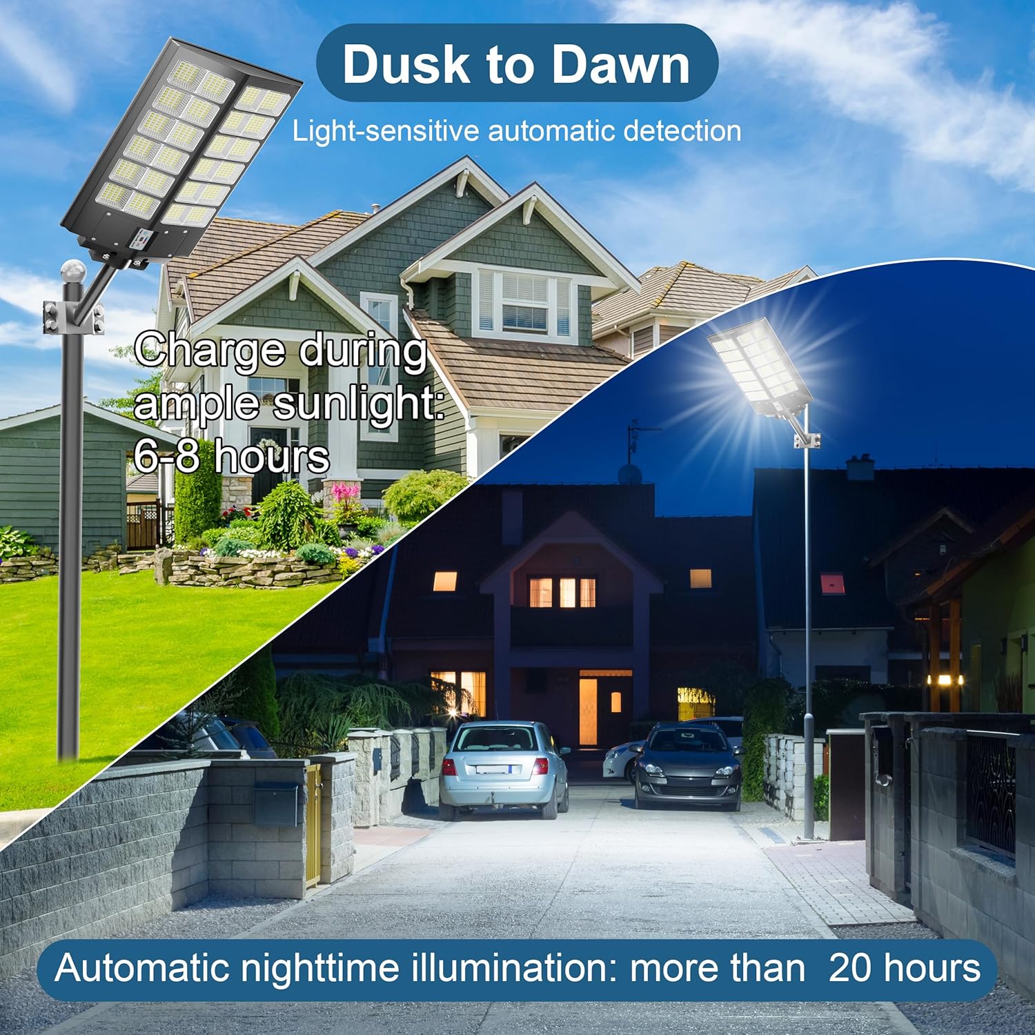2-Pack Solar Street Light -9000W Solar Street Lights Outdoor 120000LM,7000K Commercial Parking Lot Light, Flood Outdoor Lights IP66 Waterproof with Motion Sensor，3-Year Warranty