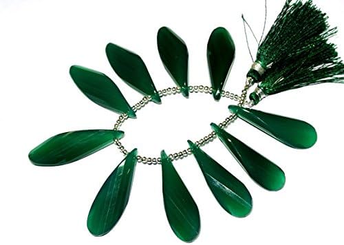 13 inch natural beads strand of 40x13mm faceted pear green onyx gemstone briolletes beads for DIY jewelry - necklace, bracelet, earring, ring.