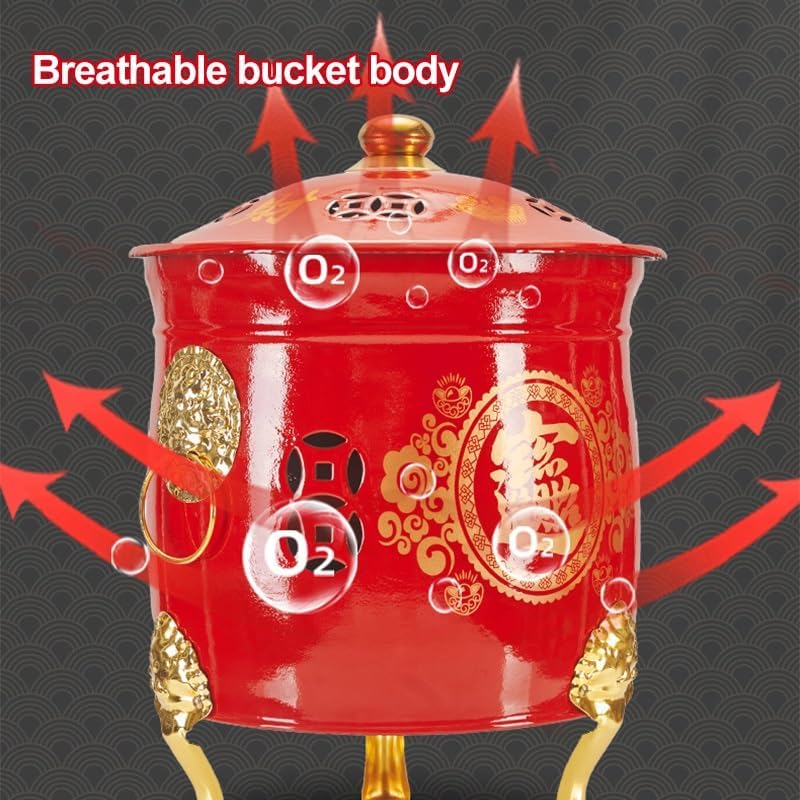 Outdoor Burn Barrels, Stainless Steel Burn Barrel, Metal Incinerator, Garden Backyard Debris Bin for Paper Leaf Trash Buddhist Ritual Supplies, Red(Large)