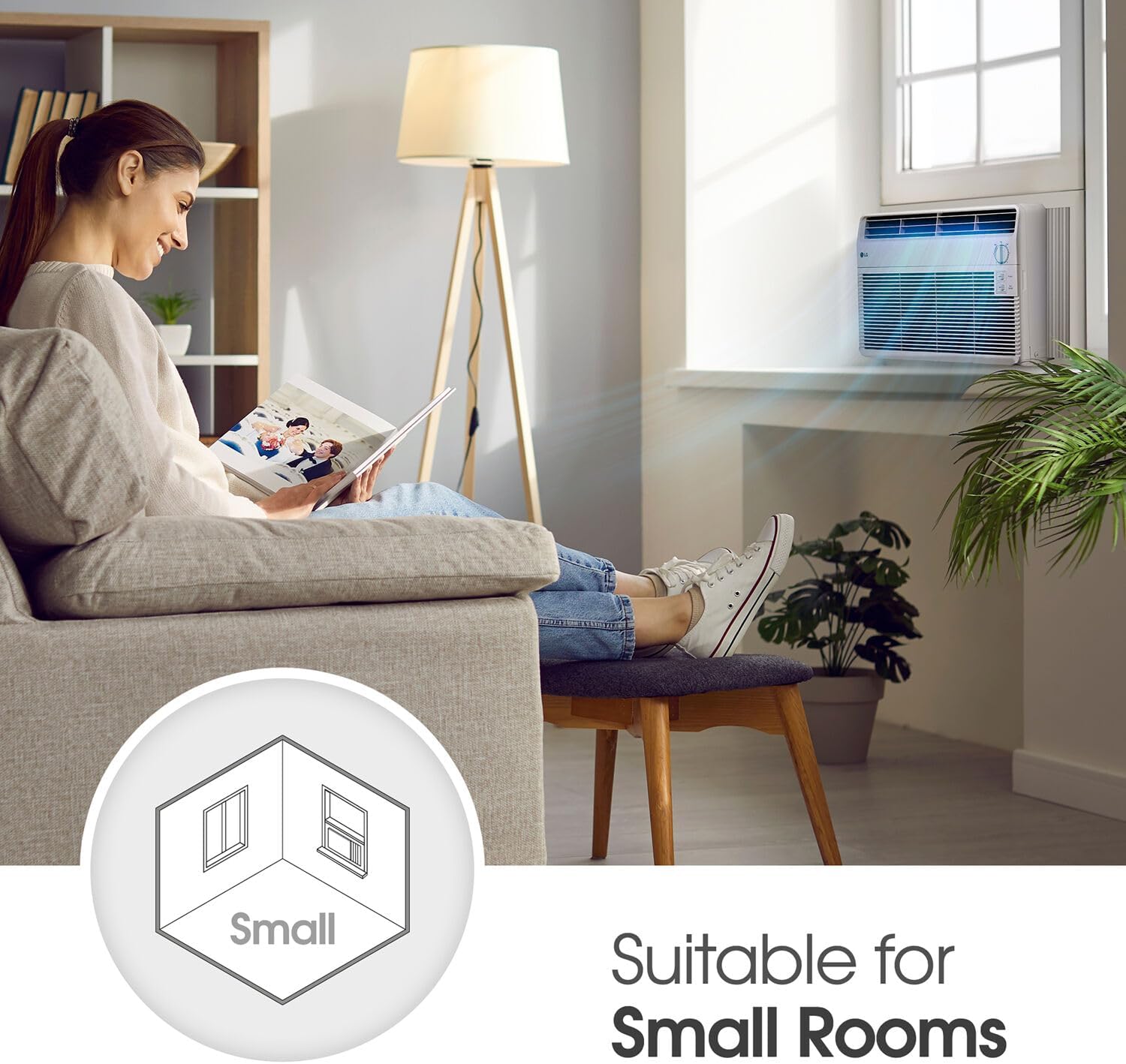 LG 5,000 BTU Window Air Conditioner, Cools 150 Sq.Ft. (10' x 15' Room Size), Quiet Operation, 2 Cooling & Fan Speeds, 2-Way Air Deflection, Washable Filter, 115V