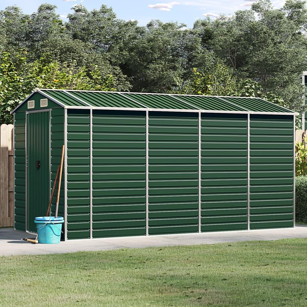Green Galvanized Steel Garden Storage Shed, Rectangular Outdoor Tool House, 75.2x151.6x78.0 in, Weather-Resistant Metal for Lawn Mower, Bike Storage