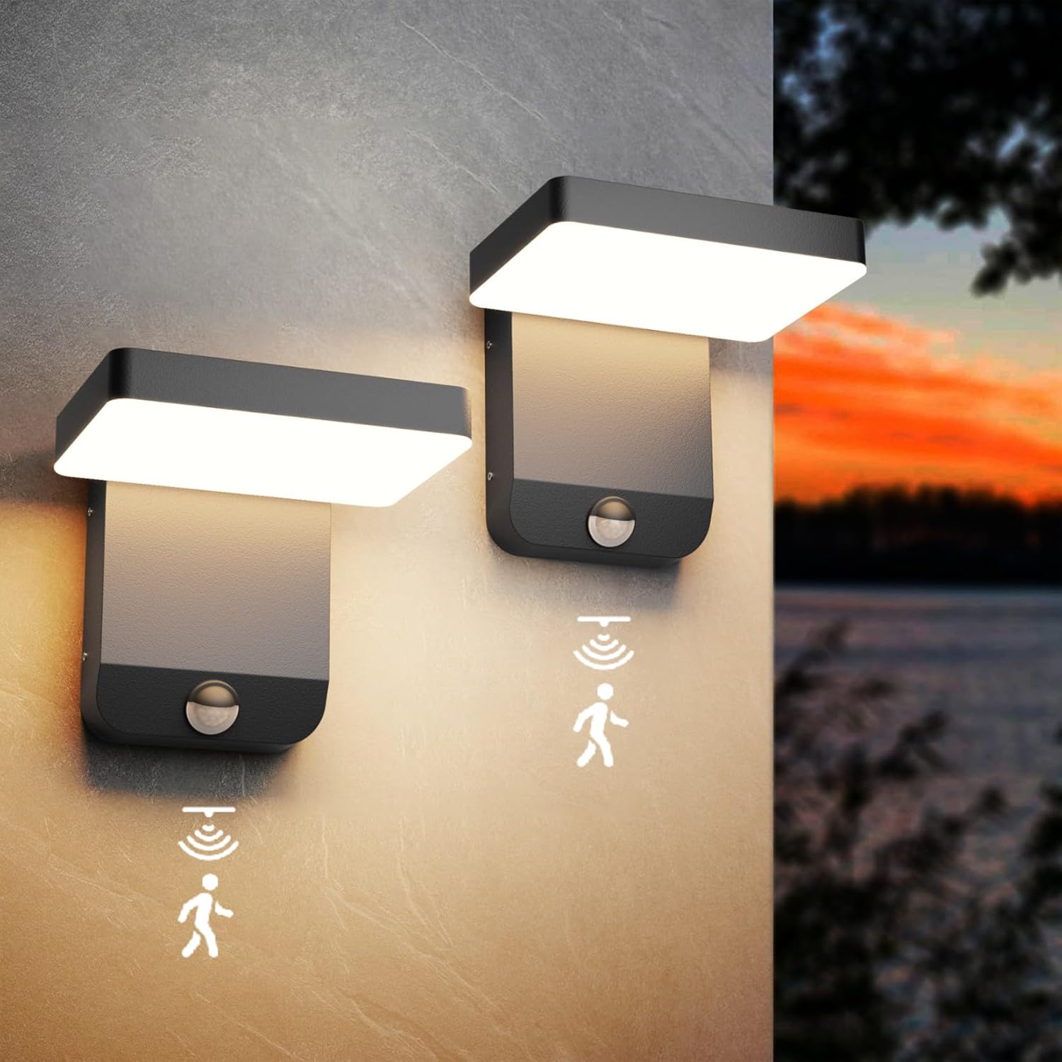 2 Pack Motion Sensor Outdoor Wall Light,Modern LED Black Motion Outdoor Light IP65 Waterproof Exterior Wall Sconces for Garage Porch 3000K