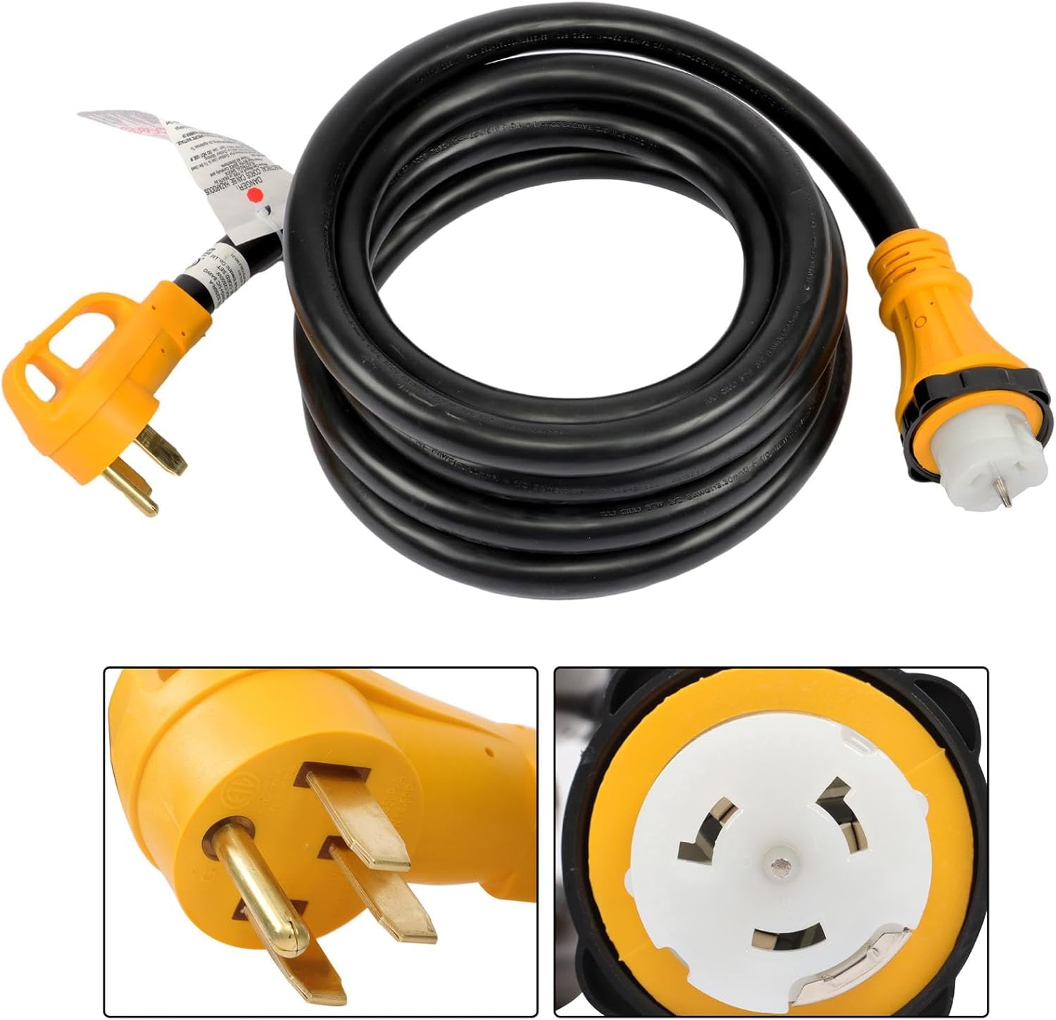 labwork 15FT 50 Amp Generator Extension Cord and Inlet Box Generator Cord NEMA 14-50P/SS2-50R 125/250V Twistlock Connector Yellow