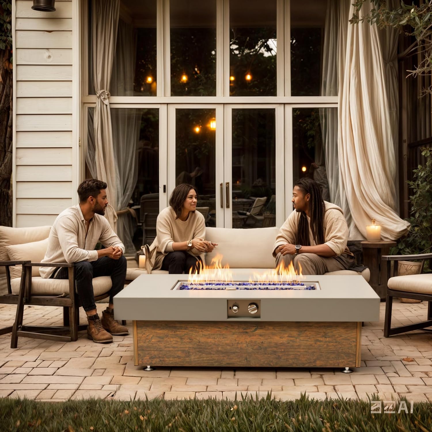 48_inch Iron Fire Pit Table with Wood Grain, Outdoor Patio Heater for Backyard Garden, Rustic Fire Pit Table with Realistic Wood Finish, Durable & Weather-Resistant Metal, Easy Assembly W3131P277179