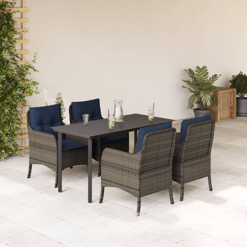 5 Piece Patio Dining Set with Cushions Gray Poly Rattan Garden Furniture