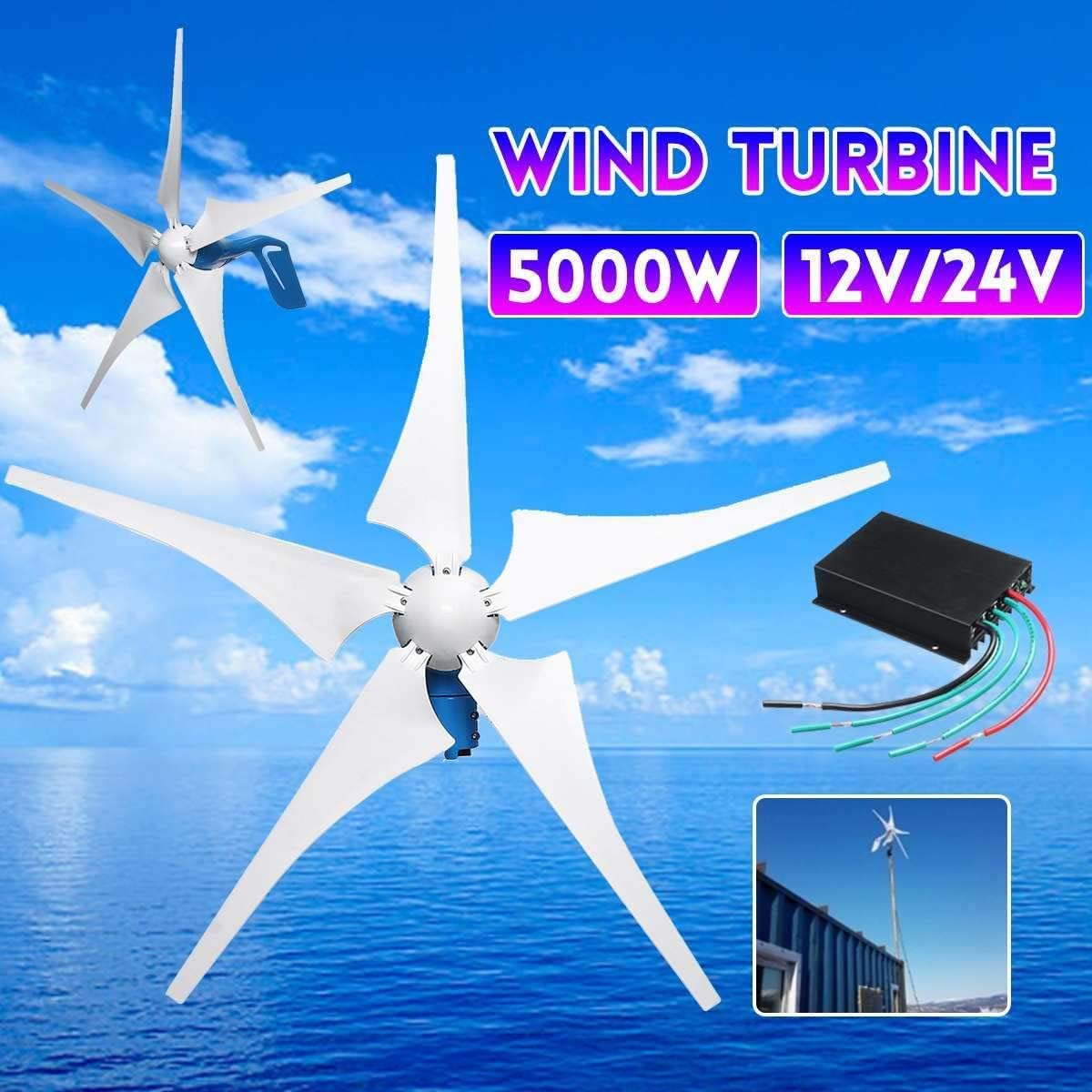 12000W 48V 96V 3Phase Alternator Electrical Horizontal Wind Turbine Generator Complete Set for Home, Wind Turbine Water Turbine (with Controller12v)